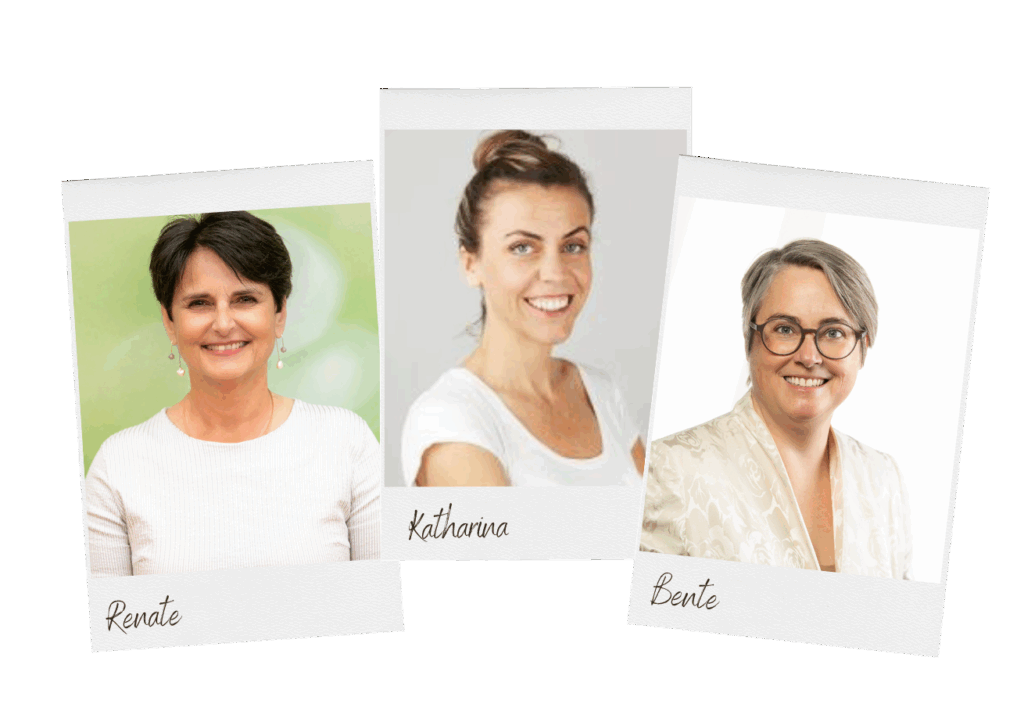 Fotocollage von Renate Androsch-Holzer, Katharina Pfatschbacher-Zach und Bente Knoll. Alle 3 Frauen lächeln und tragen helle Oberteile